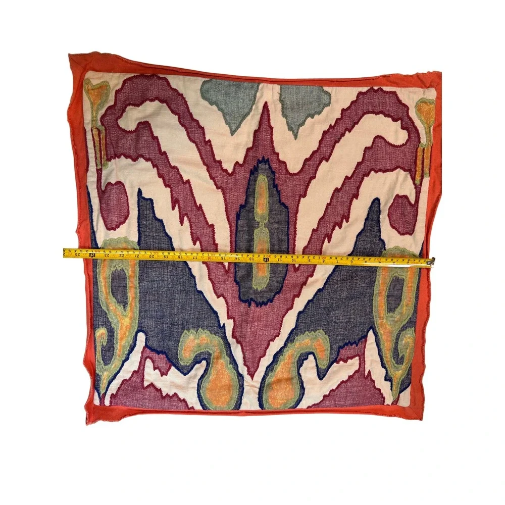 Pottery Barn Ikat Embroidered Pillow Cover 24x24 Orange Purple‎ Linen Cotton